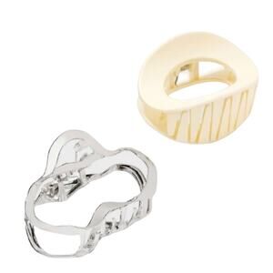 NEW Universal Thread Round Claw Hair Clip Set 2pc Silver Cream Banana Clips NWOT